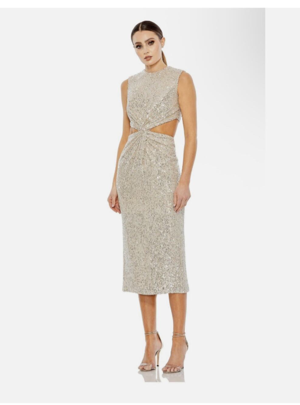 $348 Ieena Mac Duggal 27022 Size 0 Sequin Twist Cut-out Midi Gala Cocktail Dress